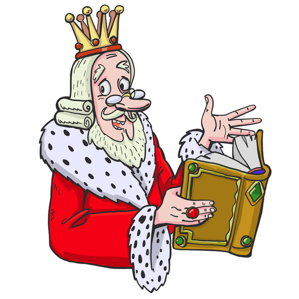 Старий король відображає чарівну книгу, прикрашену дорогоцінними каменями
 - Вектор, зображення