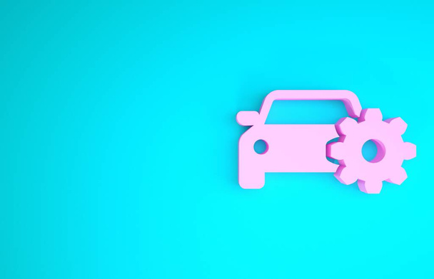 Pink Car palvelun kuvake eristetty sinisellä taustalla. Autokorjaamopalvelu. Mekaaninen huolto. Korjauspalvelu automekaanikko. Huoltokyltti. Minimalismin käsite. 3d kuva 3D renderöinti
 - Valokuva, kuva
