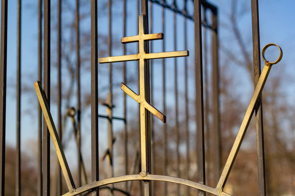 Christian metal forged fence with crosses - Photo, Image