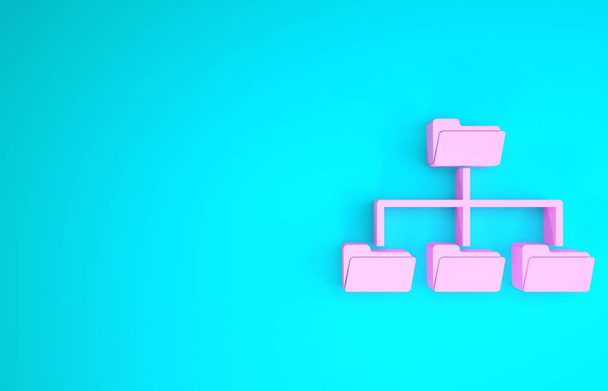 Icono de árbol de carpeta rosa aislado sobre fondo azul. Organigrama de la estructura de la carpeta de archivos de red informática. Concepto minimalista. 3D ilustración 3D render
 - Foto, Imagen
