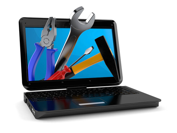 Werktuigen in laptop - Foto, afbeelding