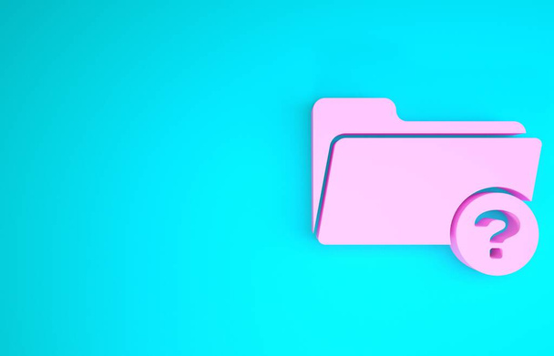 Pink Unknown directory icon isolated on blue background. Magnifying glass and folder. Minimalism concept. 3d illustration 3D render - Photo, Image