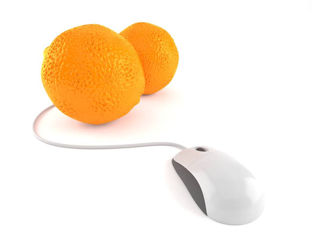 Orange mit Computermaus - Foto, Bild