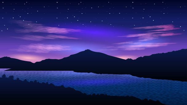 Ρεαλιστικό τοπίο. Όμορφος νυχτερινός ουρανός, ορίζοντας. διάνυσμα - Διάνυσμα, εικόνα