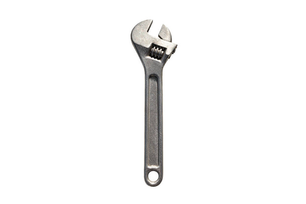Silberner schwedischer Einstellschlüssel, isoliert auf weißem Hintergrund mit Clipping-Pfad. - Foto, Bild