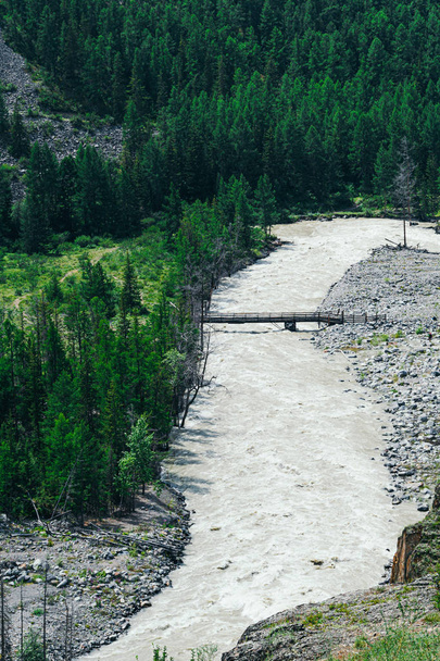 Horská řeka ve skalách. Tok vody v horském údolí v Altai - Fotografie, Obrázek