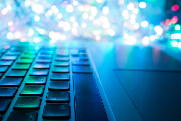 Computer keyboard close up with colorful backlight soft focus - Fotografie, Obrázek