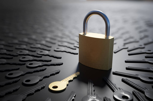 暗号化、安全性、セキュリティの概念。黄金の鍵と多く - 写真・画像