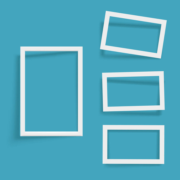 set of white frames on blue with shadow - Vector, afbeelding