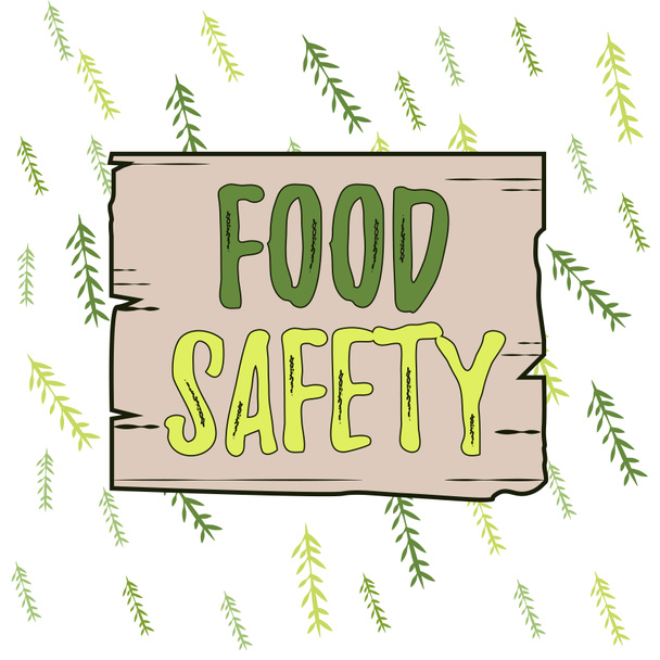 El yazısı Gıda Güvenliği. Yiyecek kalitesini koruyan koşulları ve uygulamaları kavramsallaştırmak boş kare çerçeve yuvaları ahşap panel renkli kereste oyukları. - Fotoğraf, Görsel