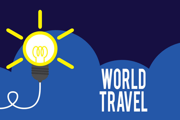 手書き文字｜World Travel遠方の地理的位置の間の表示の動きを意味する概念ビッグアイデア電球.アイデア発明の革新を成功させる。スタートアップ. - 写真・画像