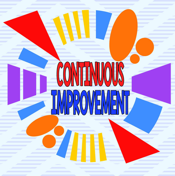 Word writing text Continuous Improvement. Business concept for ongoing effort to improve products or processes Asymmetrical uneven shaped format pattern object outline multicolour design. - Photo, Image
