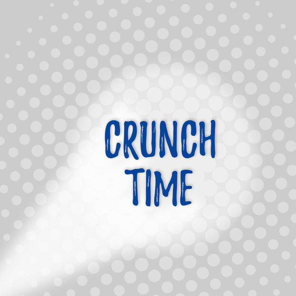 Text sign showing Crunch Time. Conceptual photo period when pressure to succeed is great often undertaking end Grey Tiny Circles Getting Smaller it Fades Centered Round Blank Rectangular. - Photo, Image
