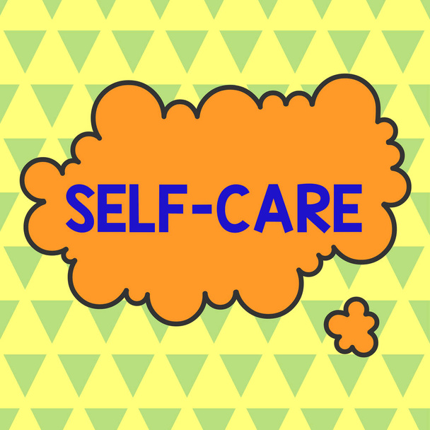 Conceptual hand writing showing Self Care. Business photo text the practice of taking action to improve one s is own health Asymmetrical uneven shaped pattern object multicolour design. - Photo, Image