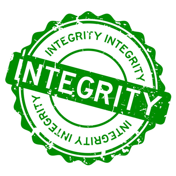 Grunge palabra de integridad verde sello de goma redonda sobre fondo blanco - Vector, imagen