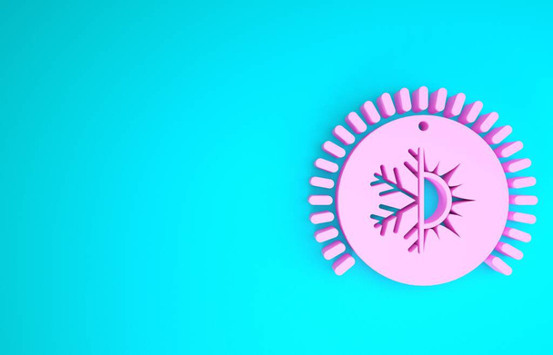 Icona termostato rosa isolata su sfondo blu. Controllo della temperatura. Concetto minimalista. Illustrazione 3d rendering 3D
 - Foto, immagini