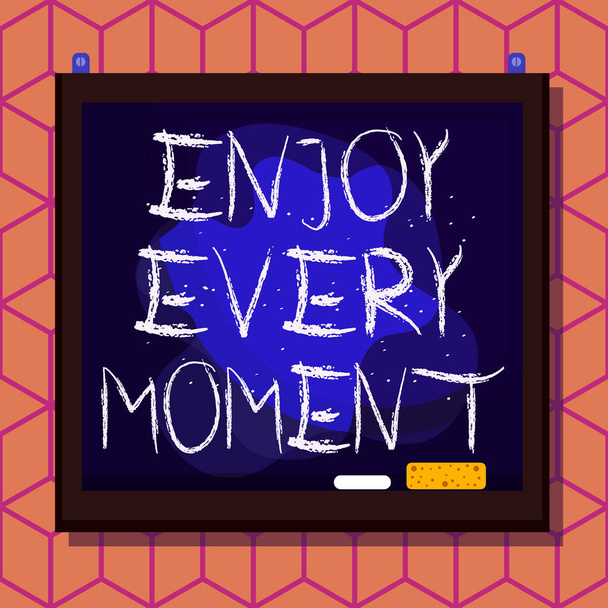 Conceptual hand writing showing Enjoy Every Moment. Business photo text being pleased with your life Have fun Precious time Asymmetrical uneven shaped pattern object multicolour design. - Fotoğraf, Görsel