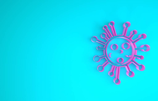 Rózsaszín Baktérium ikon elszigetelt kék alapon. Baktériumok és baktériumok, mikroorganizmusok okozta betegségek, sejtrák, mikroba, vírus, gombák. Minimalizmus koncepció. 3d illusztráció 3D render - Fotó, kép