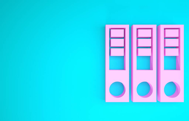 Pinkfarbene Office-Ordner mit Papieren und Dokumenten auf blauem Hintergrund. Büroordner. Archivordner unterzeichnen. Minimalismus-Konzept. 3D Illustration 3D Renderer - Foto, Bild