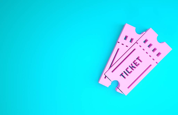 Pink Ticket icon isolated on blue background. Minimalism concept. 3d illustration 3D render - Photo, Image