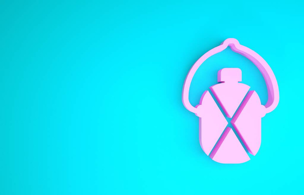 Pink Canteen water bottle icon isolated on blue background. Tourist flask icon. Jar of water use in the campaign. Minimalism concept. 3d illustration 3D render - Photo, Image