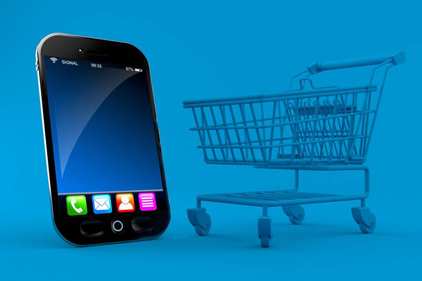 Shopping background with smart phone - Photo, Image