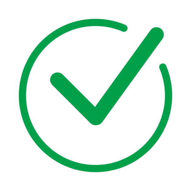 Lista de verificación icono de botón. Marca de verificación verde en signo de círculo
. - Vector, imagen