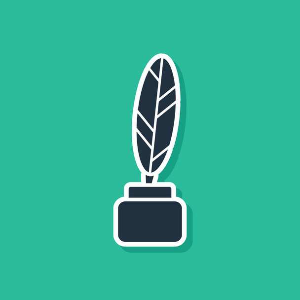 Blue Feather and inkwell icon isolated on green background. Vector Illustration - ベクター画像