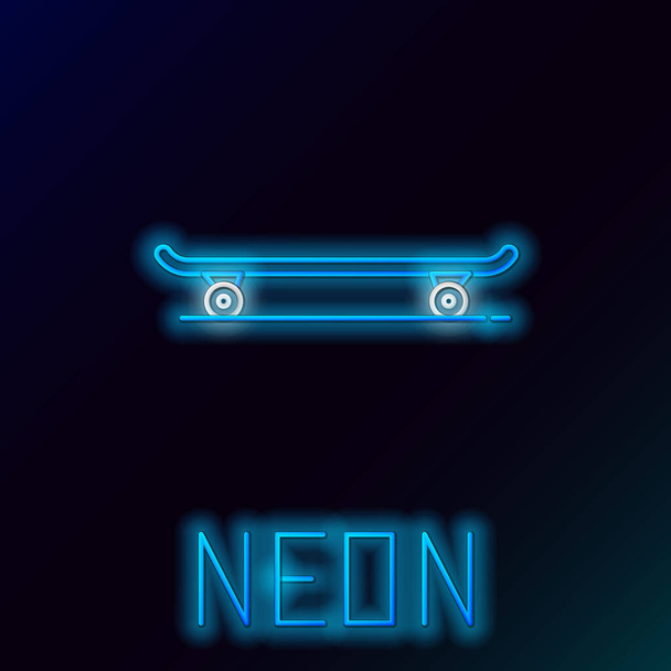 blau leuchtendes Neon-Line-Skateboard-Symbol isoliert auf schwarzem Hintergrund. Extremsport. Sportgeräte. Buntes Rahmenkonzept. Vektorillustration - Vektor, Bild