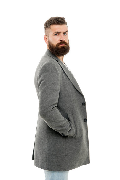 Casual jacket perfect for any occasion. Feeling comfortable in natural fabric clothes. Simple and casual. Casual outfit. Menswear and fashion concept. Man bearded hipster stylish fashionable jacket - Фото, зображення