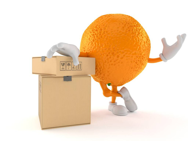 Caráter laranja com pilha de caixas
 - Foto, Imagem