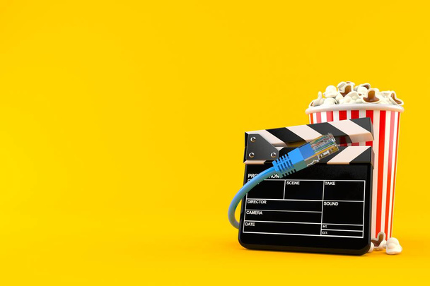 Popcorn and clapboard with network cable - Foto, imagen