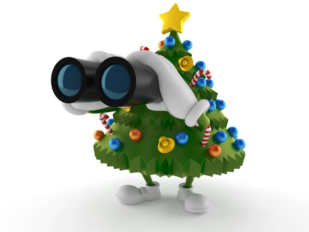 Christmas tree character looking through binoculars - Photo, Image