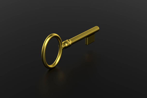 La clé dorée avec fond noir, rendu 3d
. - Photo, image