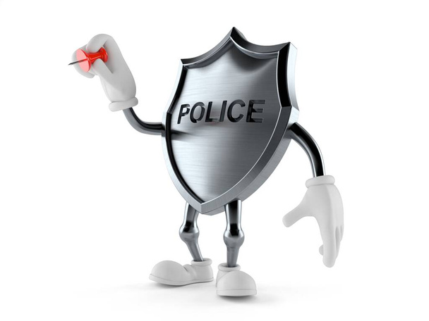 Αστυνομικός χαρακτήρας σήματος κρατώντας πινέζα - Φωτογραφία, εικόνα