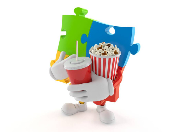 Puzzelpersonage met popcorn en frisdrank - Foto, afbeelding