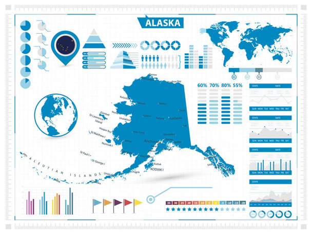 アラスカ州地図とインフォグラフィック要素 - ベクター画像