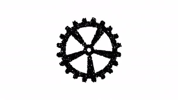 Textured black gear wheel rotates. Freehand, particles, elements. 4K. Alpha channel. Unusual looped video. Technology, thoughts, solutions, ideas. - 映像、動画