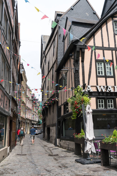 tourists visit the historic old city center of Rouen in Normandy - 写真・画像
