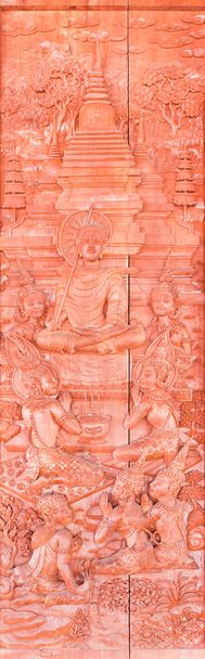 drewno tradycyjny tajski rzeźba na drzwiach Kościoła, rodzajów - Zdjęcie, obraz