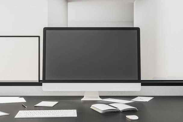 Creative designer desk with computer  - Фото, изображение