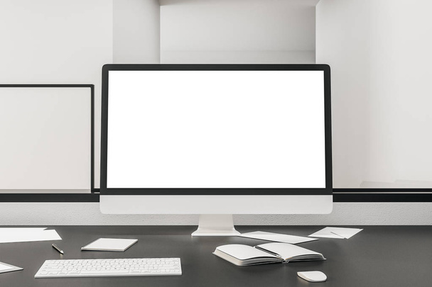 Creative designer desktop with white computer  - Φωτογραφία, εικόνα