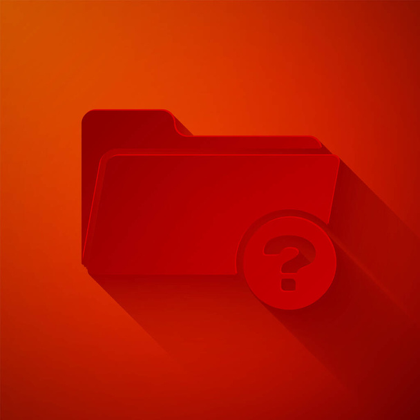 Paper cut Unknown directory icon isolated on red background. Magnifying glass and folder. Paper art style. Vector Illustration - Vector, Image