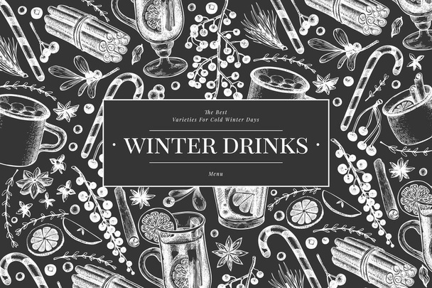 Winter drinks vector banner template. Hand drawn engraved style  - Vektor, kép