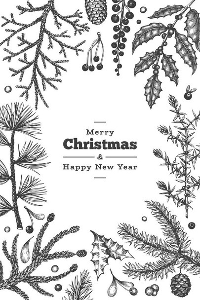 Christmas hand drawn vector greeting card template. Vintage styl - Διάνυσμα, εικόνα