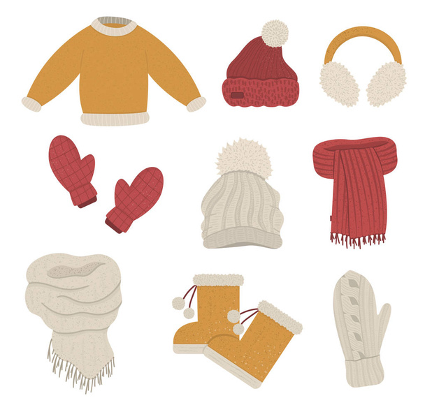 Ensemble de vêtements d'hiver. Collection de vêtements vectoriels pour le froid
 - Vecteur, image