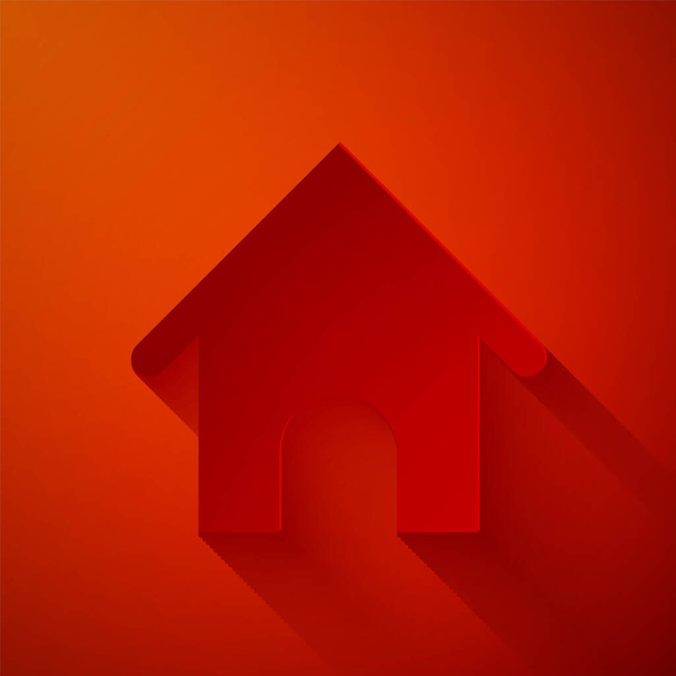 Paper cut Dog house icon isolated on red background. Dog kennel. Paper art style. Vector Illustration - Vector, Image