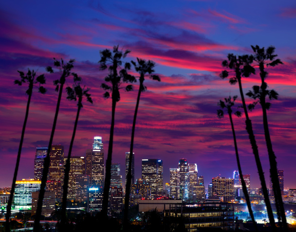 Downtown la noční los angeles slunce Panorama Kalifornie - Fotografie, Obrázek