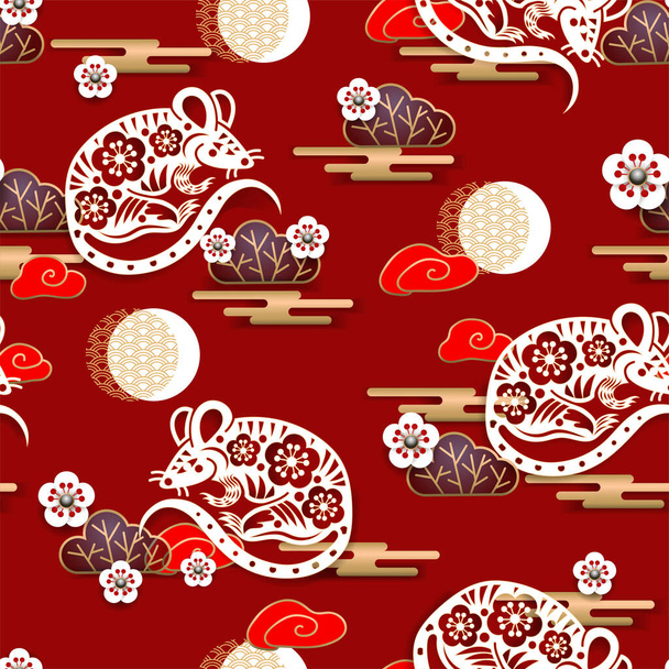 Seamless pattern with mouses and sakura. - Vector, Image