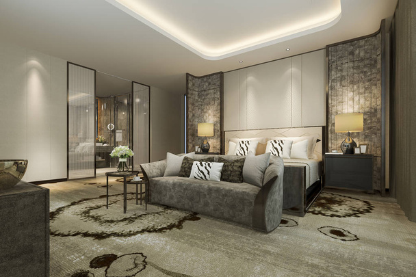 3d rendering classic modern luxury bedroom suite and bathroom - Photo, Image